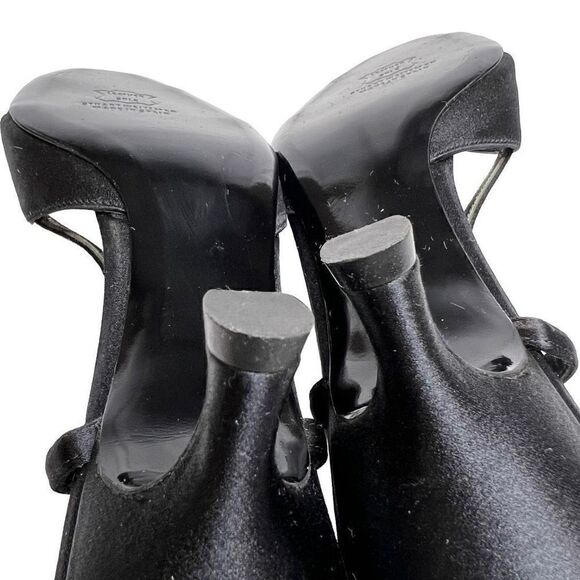 Stuart Weitzman black satin open toe rhinestone embellished heels size 8.5N - Picture 11 of 16